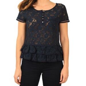Abercrombie & Fitch Navy Lace Ruffle Blouse